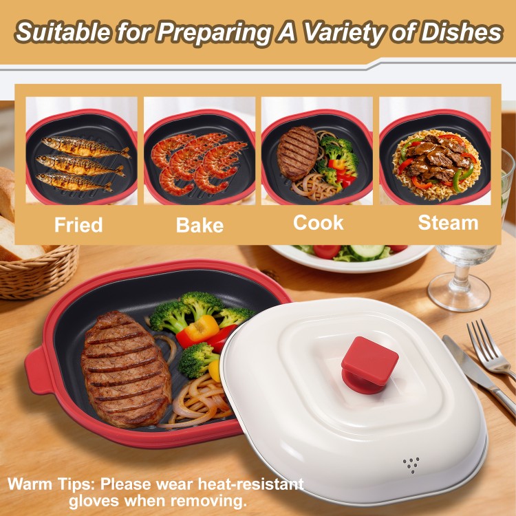heat-conducting ridged base of microwave grill pot for even cooking